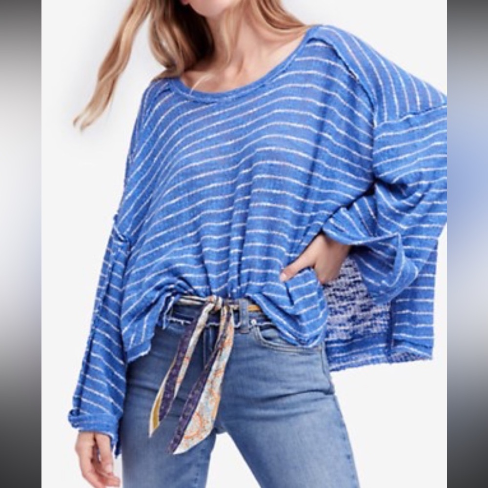We The Free People Island Girl Beach Hacci Top Pullover Shirt Stripe